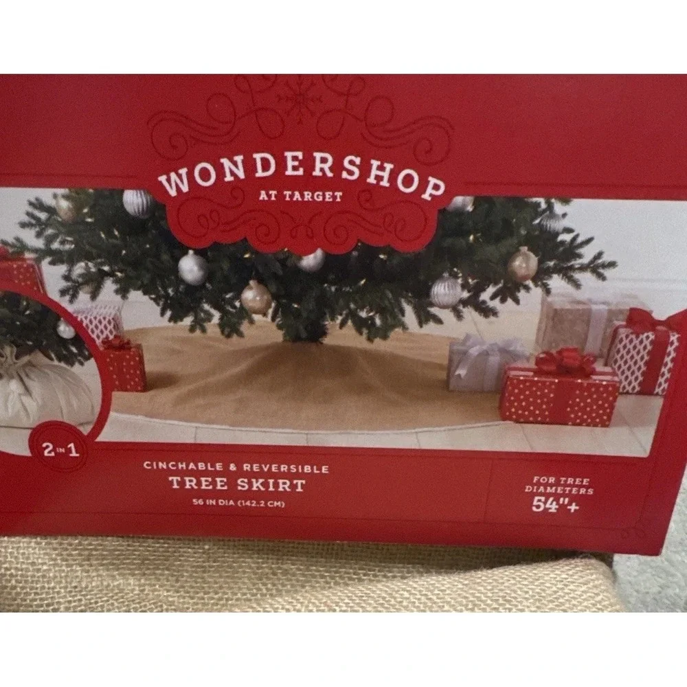 Wondershop‎ Jute Beige Christmas Tree Skirt Reversible Cinch 54